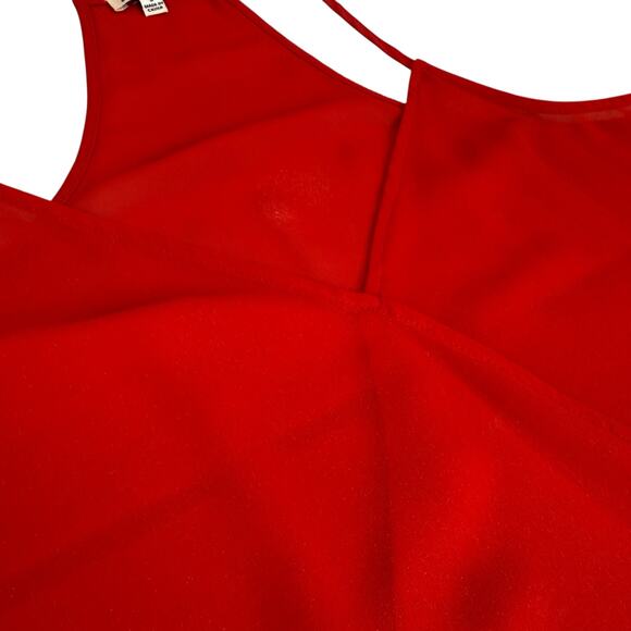 Red Crossover Front Camisole Size Small Sleeveless Sheer Blouse Fairy Romantic - Picture 9 of 11